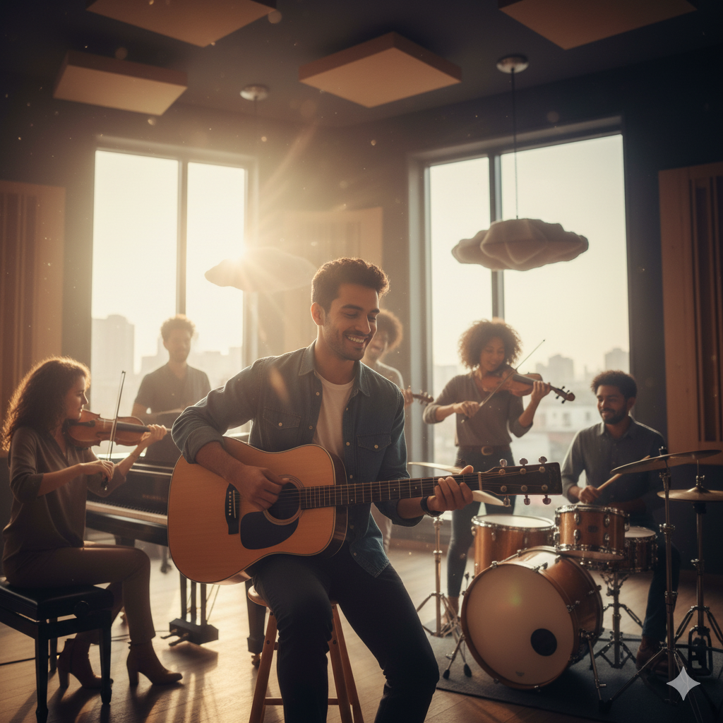 Students playing various instruments